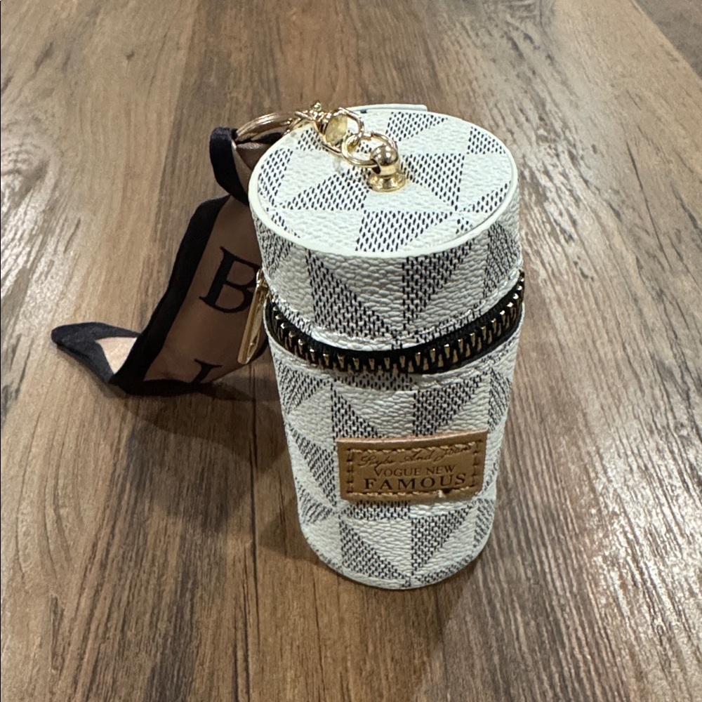 Cylinder Keychain/  Bag - Black and White